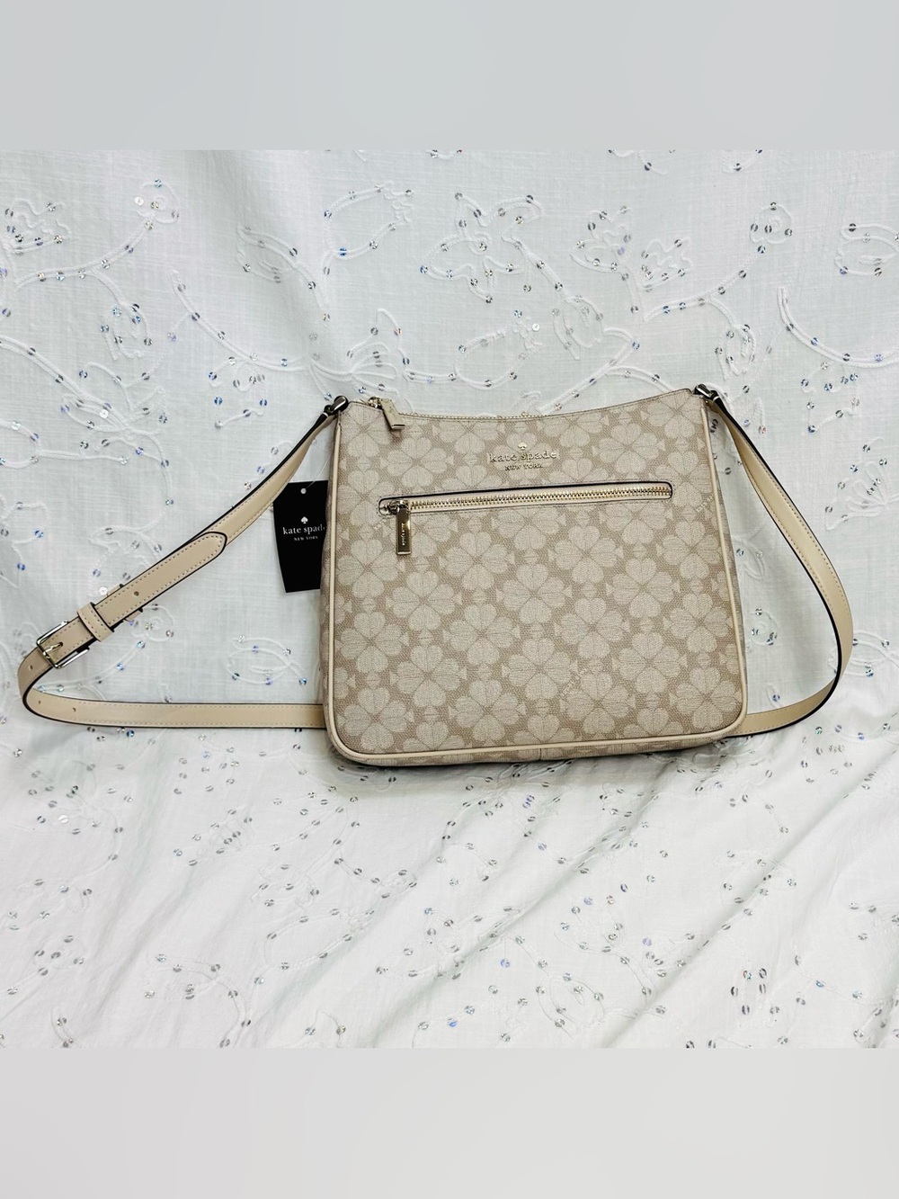 NWT Kate Spade Spade Flower Large Swingpack Crossbody Bag Dark Beige